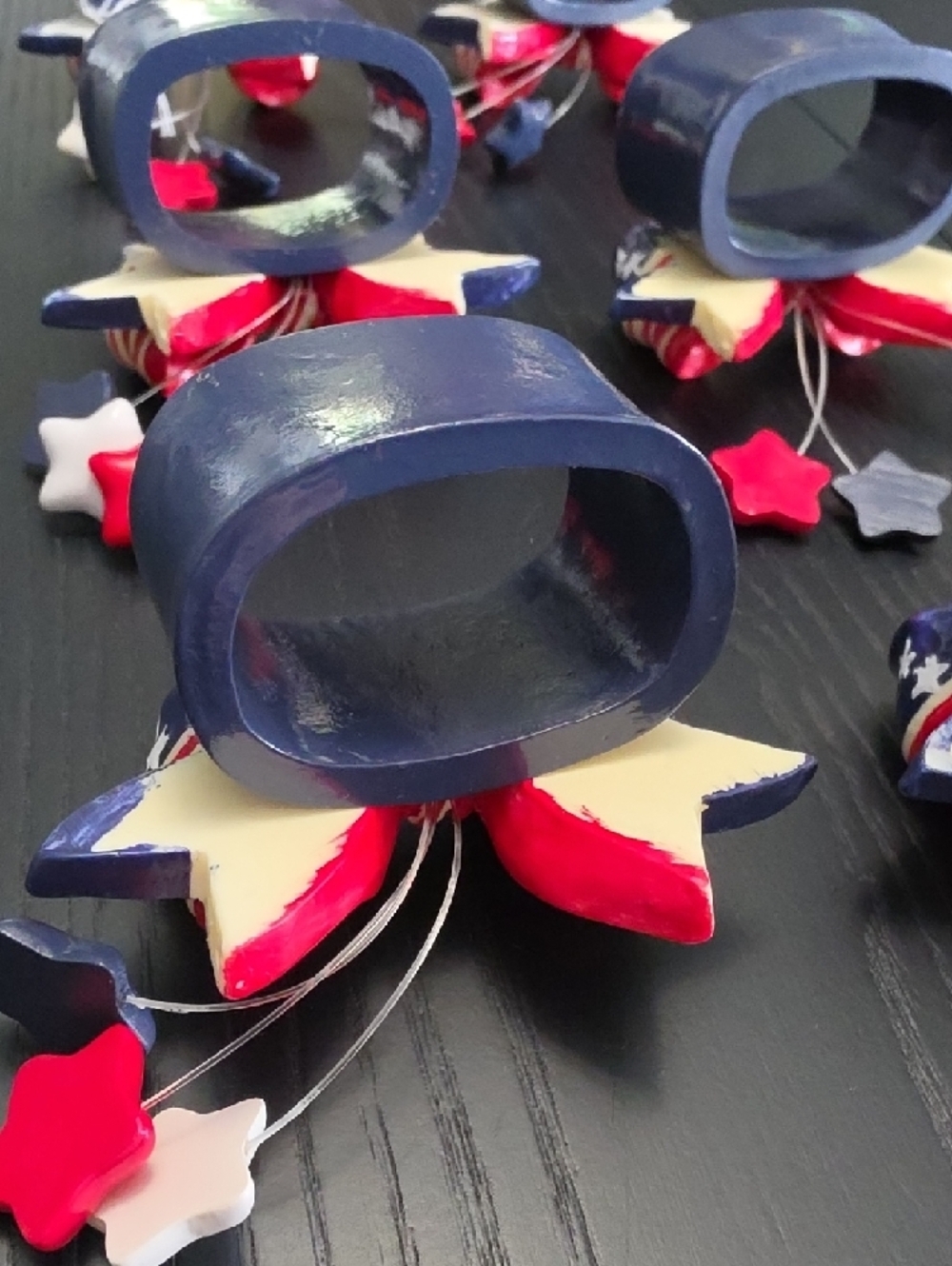 4th Of July Patriotic Napkin Rings with Star Charms - Red, White & Blue S/6 - Picture 16 of 16